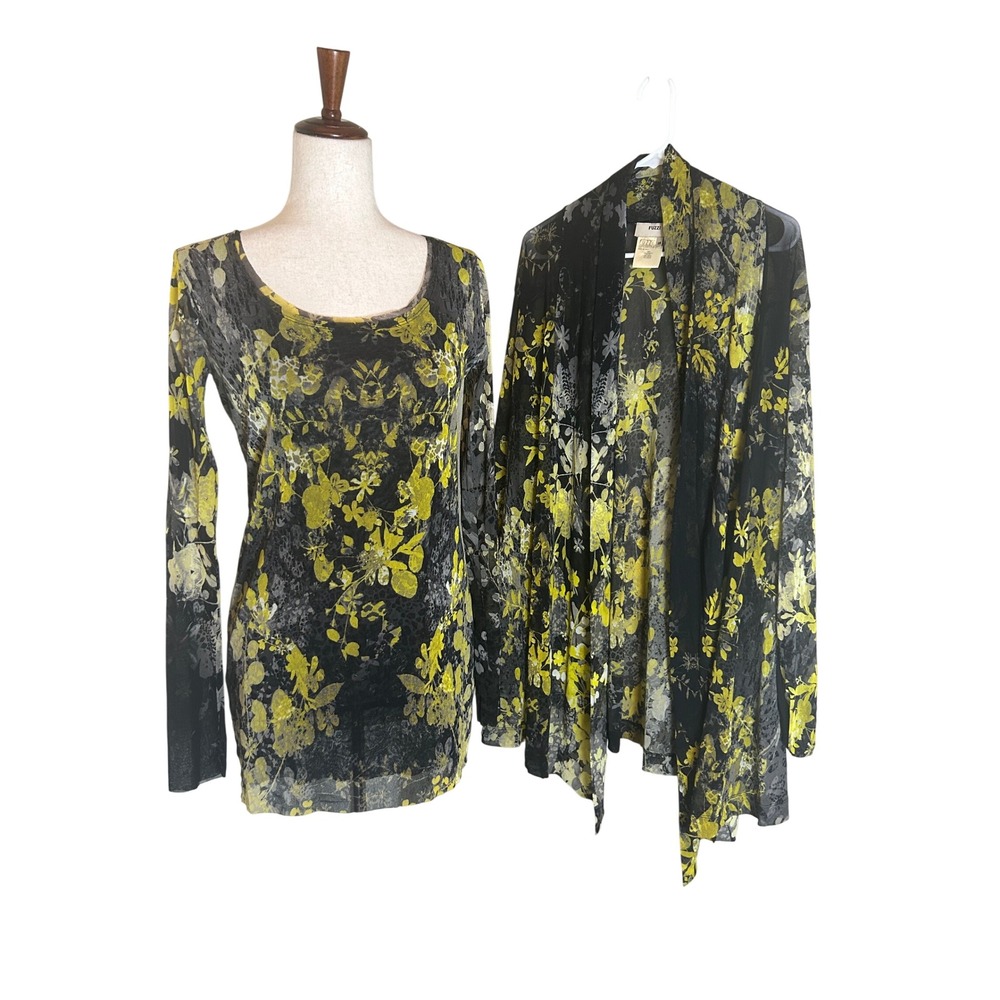 Fuzzi by John Paul Gaultier 2 Piece Tunic & Cardigan Set Women 16 Black Italian